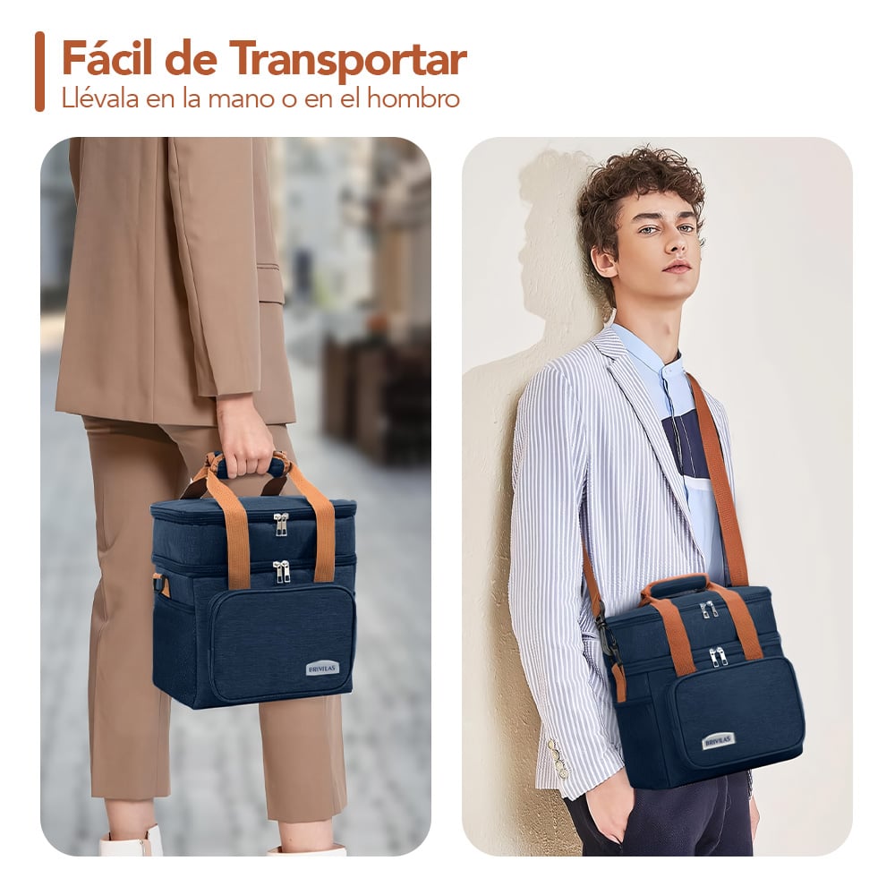 LONCHERA TÉRMICA DOBLE COMPARTIMENTO IMPERMEABLE CON CORREA AJUSTABLE AZUL YG4 - 3