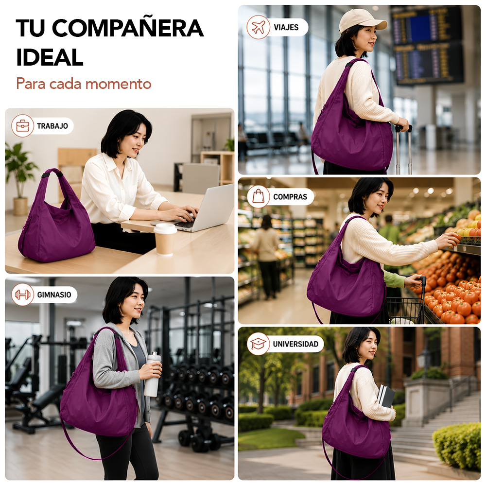BOLSO PARA MUJER IMPERMEABLE CON GRAN CAPACIDAD Y CORREA AJUSTABLE FUCSIA YW8 - 5