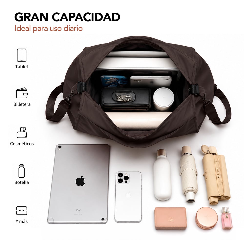BOLSO PARA MUJER IMPERMEABLE CON GRAN CAPACIDAD Y CORREA AJUSTABLE MARRÓN YW8 - 2