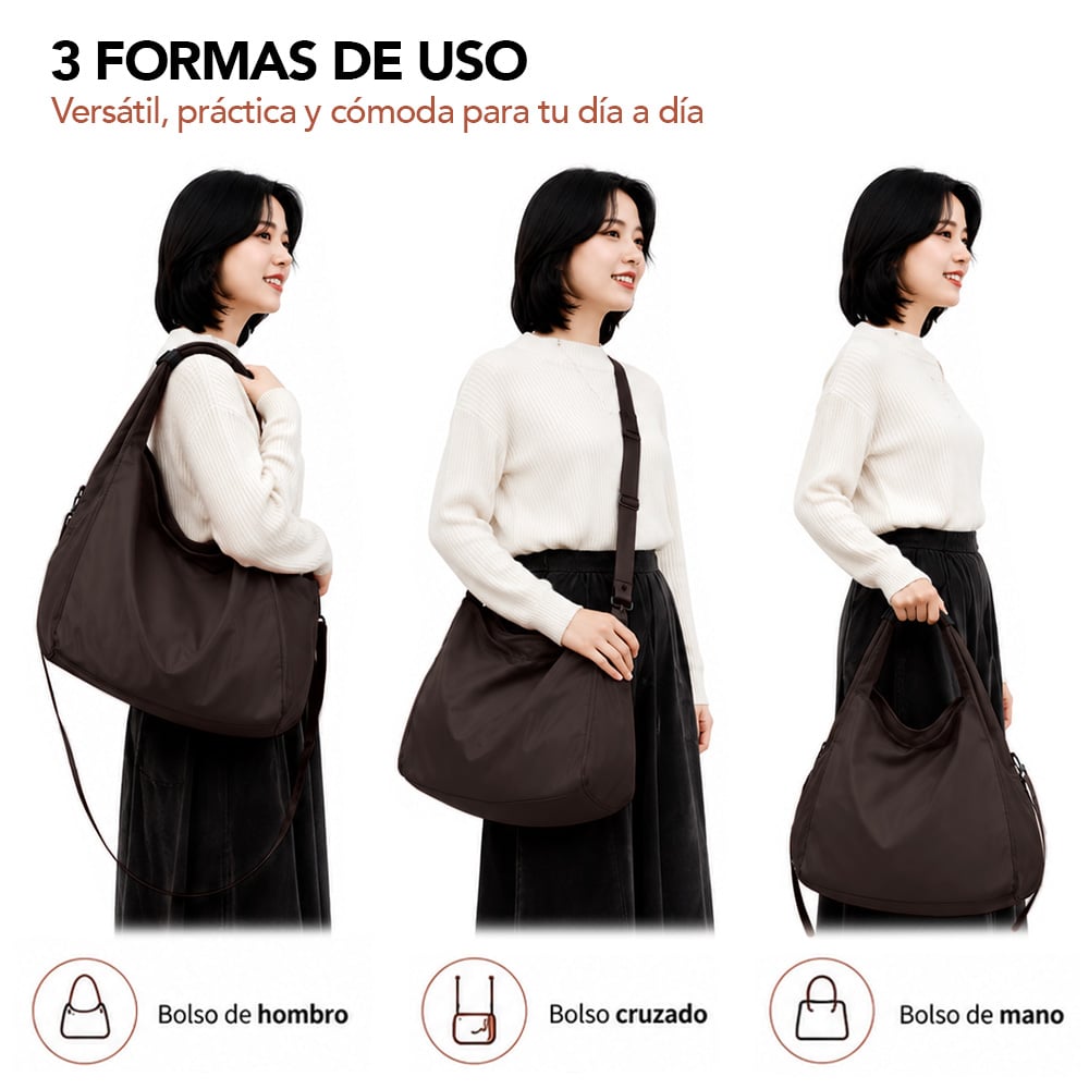 BOLSO PARA MUJER IMPERMEABLE CON GRAN CAPACIDAD Y CORREA AJUSTABLE MARRÓN YW8 - 3