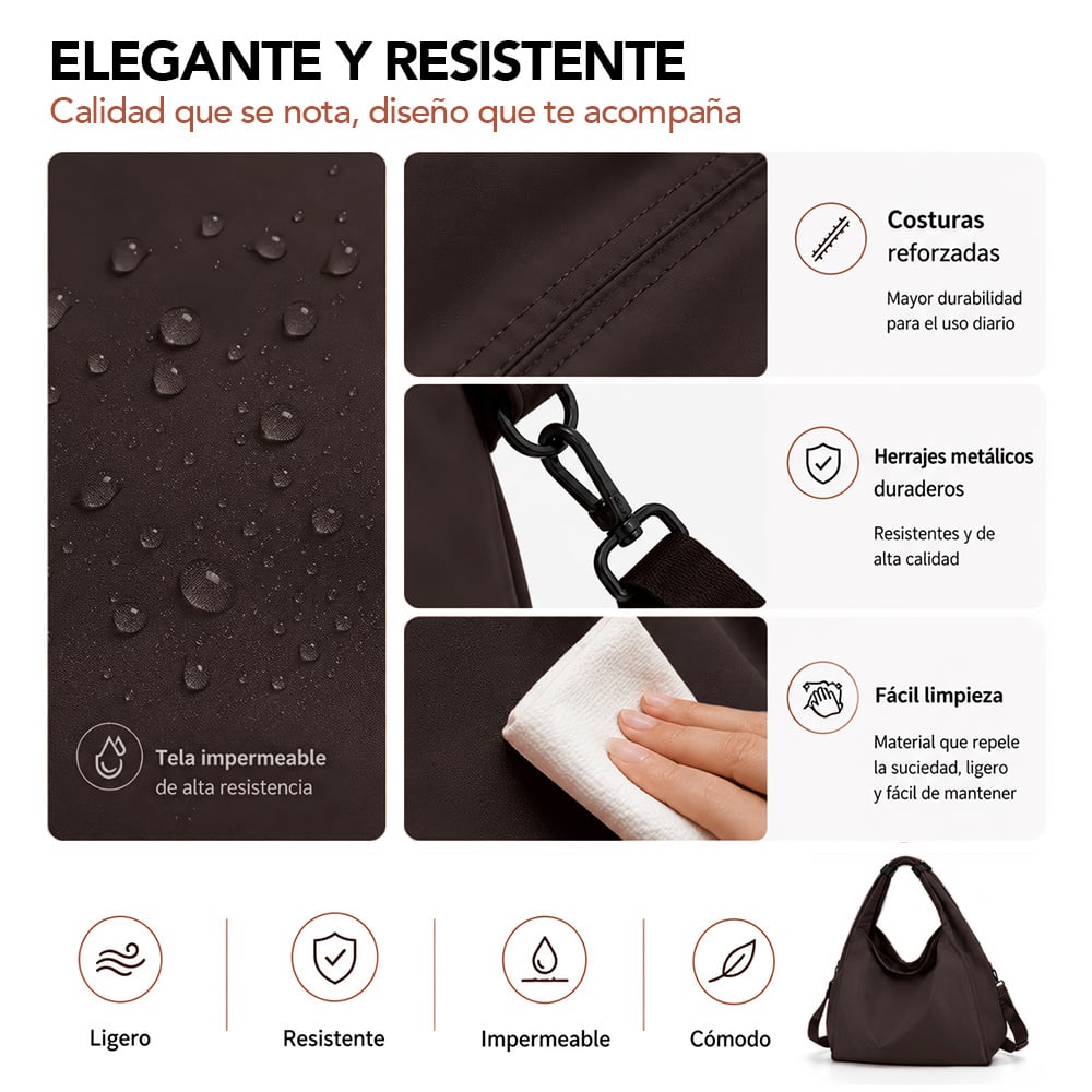 BOLSO PARA MUJER IMPERMEABLE CON GRAN CAPACIDAD Y CORREA AJUSTABLE MARRÓN YW8 - 4