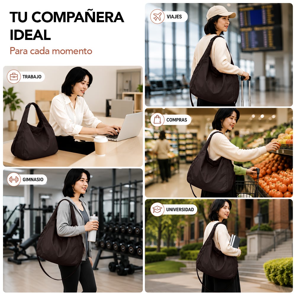 BOLSO PARA MUJER IMPERMEABLE CON GRAN CAPACIDAD Y CORREA AJUSTABLE MARRÓN YW8 - 5