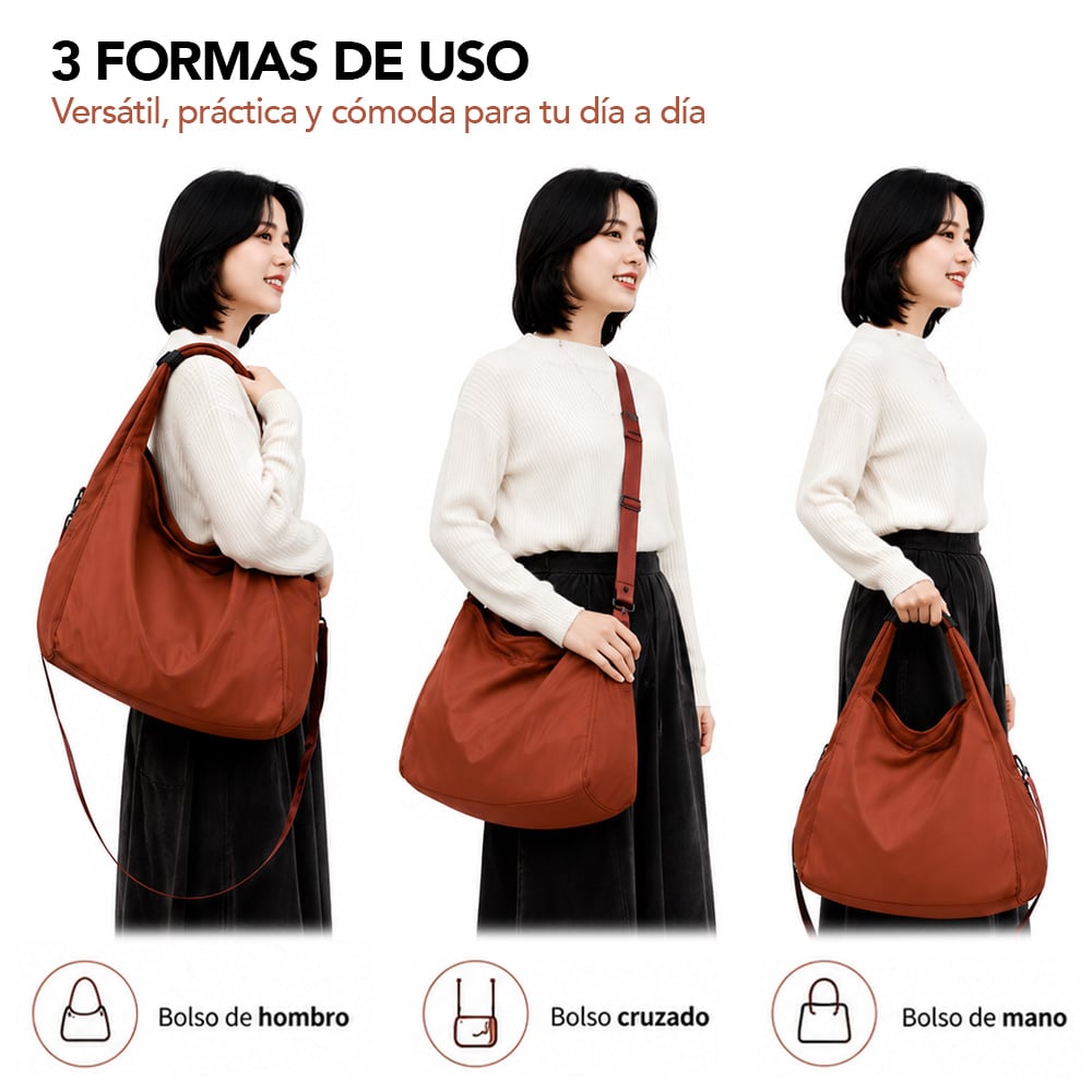 BOLSO PARA MUJER IMPERMEABLE CON GRAN CAPACIDAD Y CORREA AJUSTABLE CAMEL YW8 - 3