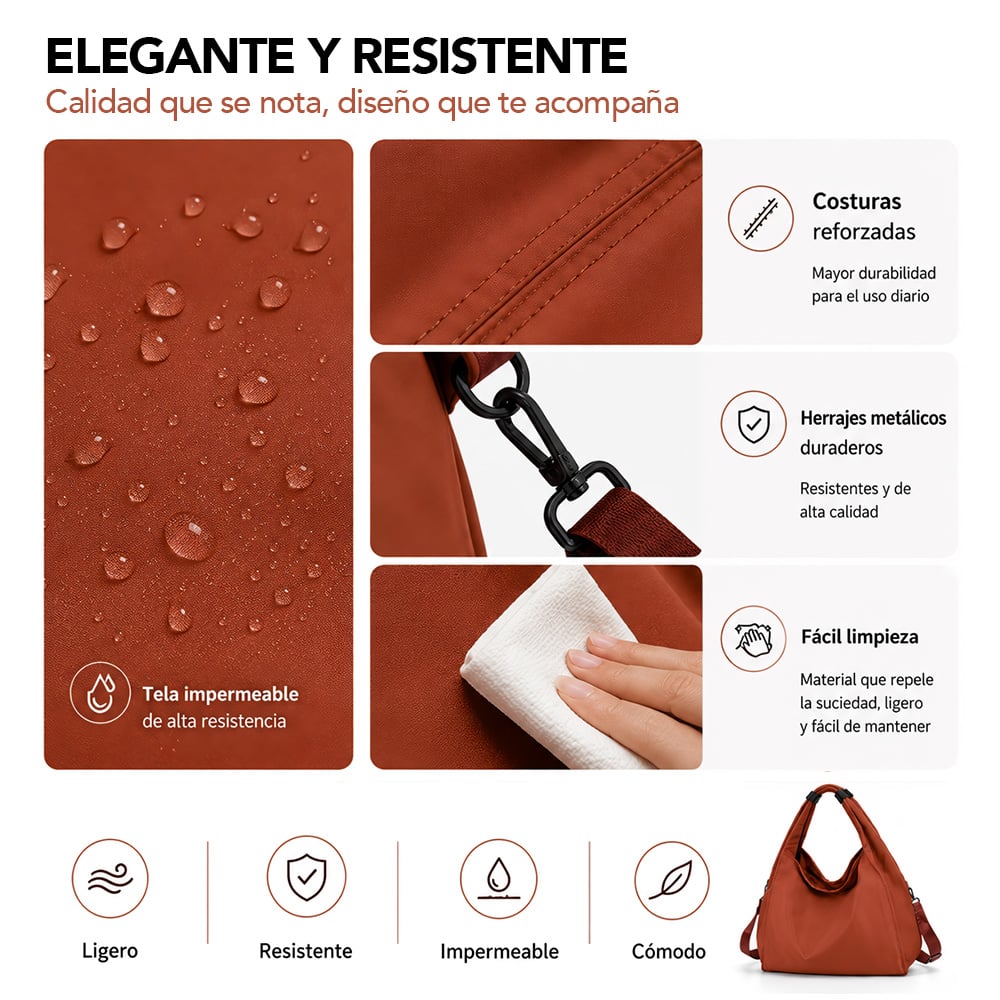 BOLSO PARA MUJER IMPERMEABLE CON GRAN CAPACIDAD Y CORREA AJUSTABLE CAMEL YW8 - 4