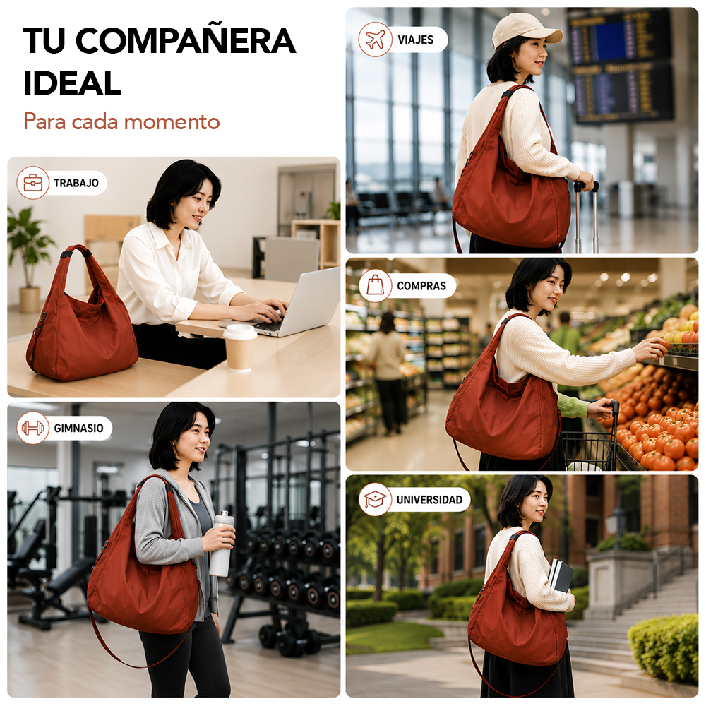 BOLSO PARA MUJER IMPERMEABLE CON GRAN CAPACIDAD Y CORREA AJUSTABLE CAMEL YW8 - 5