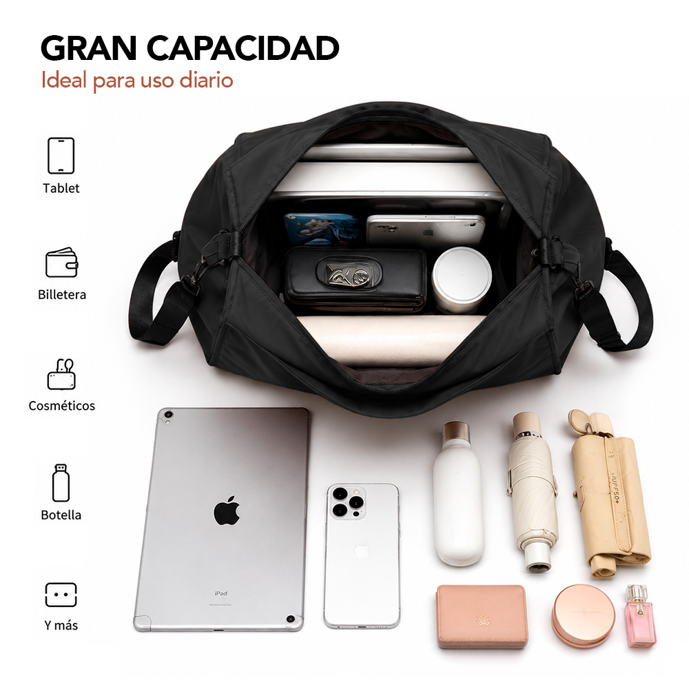 BOLSO PARA MUJER IMPERMEABLE CON GRAN CAPACIDAD Y CORREA AJUSTABLE NEGRO YW8 - 2