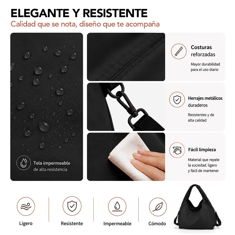 BOLSO PARA MUJER IMPERMEABLE CON GRAN CAPACIDAD Y CORREA AJUSTABLE NEGRO YW8 - 4