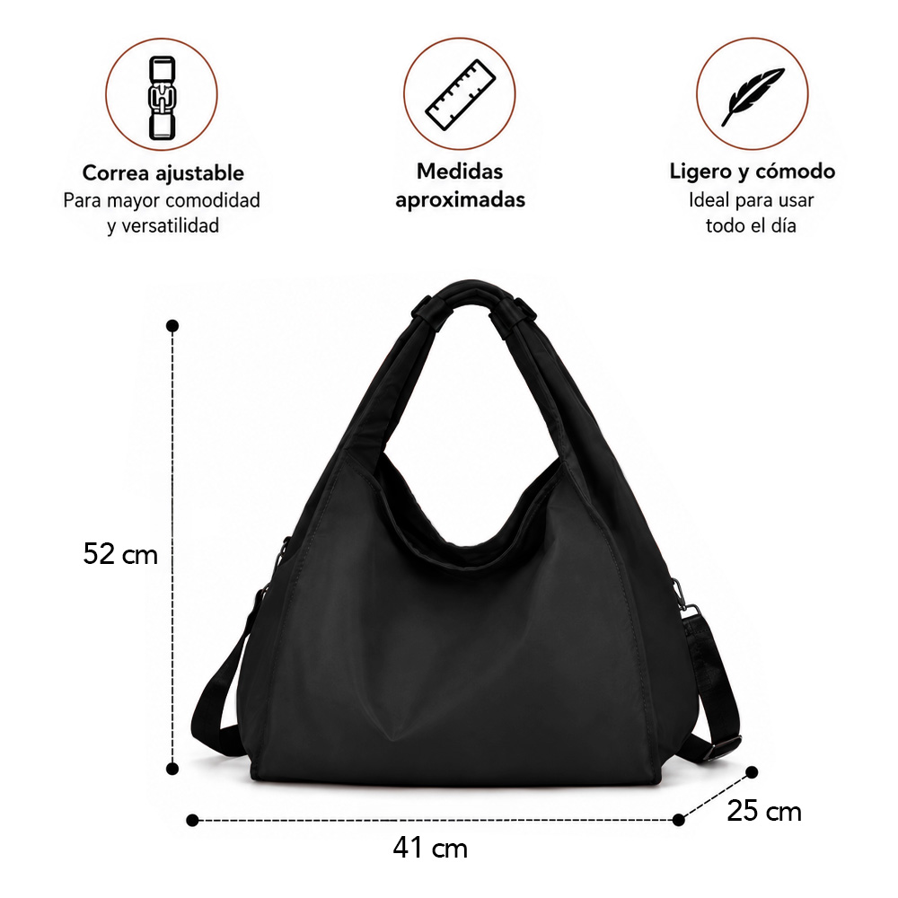 BOLSO PARA MUJER IMPERMEABLE CON GRAN CAPACIDAD Y CORREA AJUSTABLE NEGRO YW8 - 6