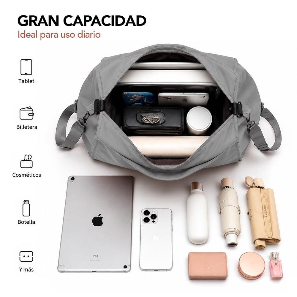 BOLSO PARA MUJER IMPERMEABLE CON GRAN CAPACIDAD Y CORREA AJUSTABLE PLOMO YW8 - 2
