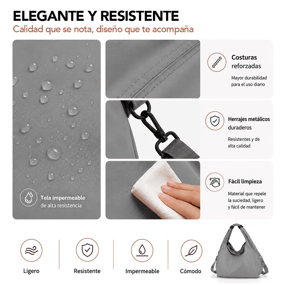 BOLSO PARA MUJER IMPERMEABLE CON GRAN CAPACIDAD Y CORREA AJUSTABLE PLOMO YW8 - 4