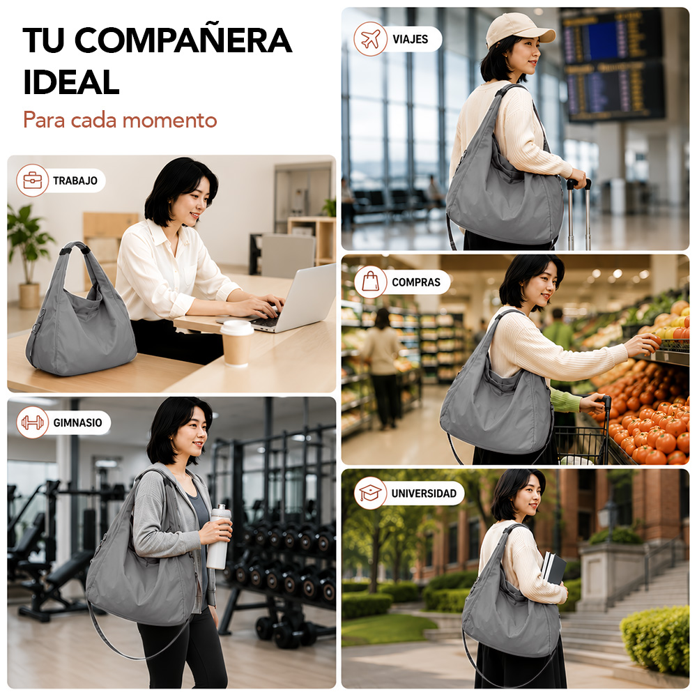 BOLSO PARA MUJER IMPERMEABLE CON GRAN CAPACIDAD Y CORREA AJUSTABLE PLOMO YW8 - 5