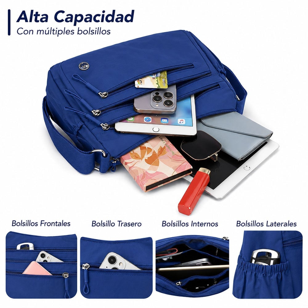 MORRAL PARA MUJER CON CORREA AJUSTABLE Y MÚLTIPLES BOLSILLOS AZ BP3 - 3