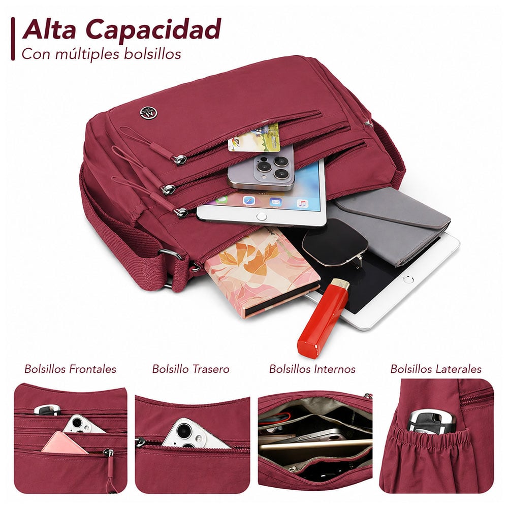 MORRAL PARA MUJER CON CORREA AJUSTABLE Y MÚLTIPLES BOLSILLOS GD BP3 - 4