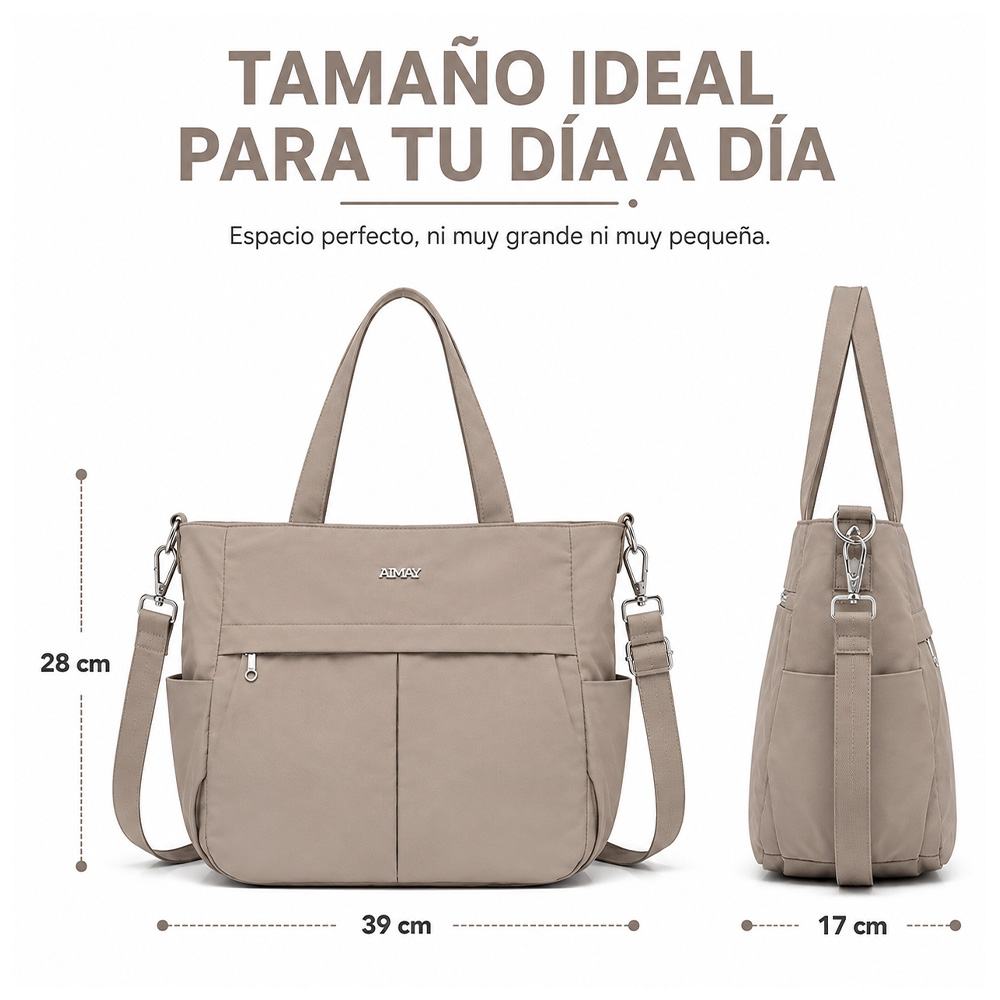 BOLSO PARA MUJER IMPERMEABLE CON GRAN CAPACIDAD Y CORREA AJUSTABLE BEIGE CT2 - 6