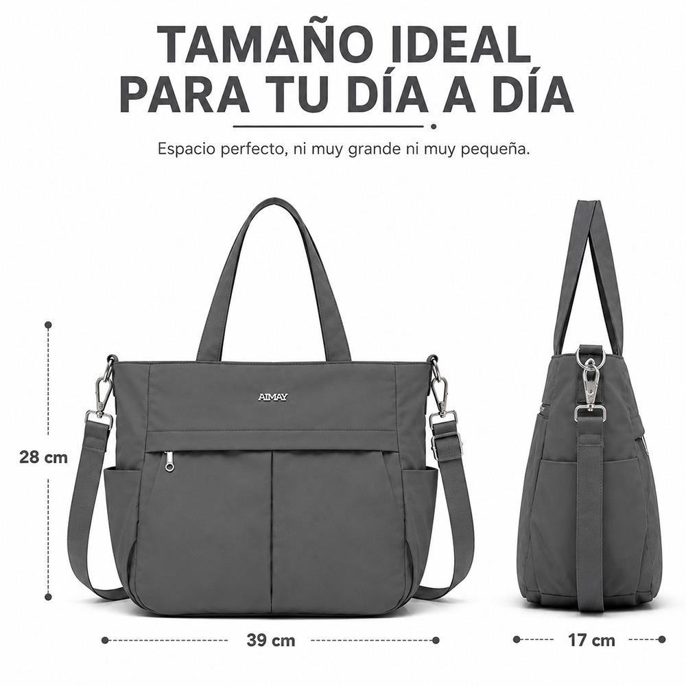 BOLSO PARA MUJER IMPERMEABLE CON GRAN CAPACIDAD Y CORREA AJUSTABLE PLOMO CT2 - 6