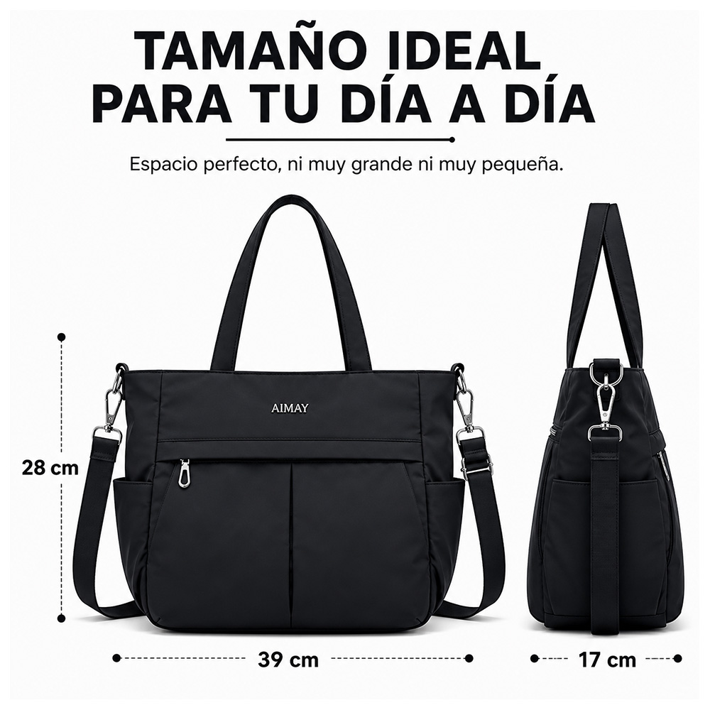 BOLSO PARA MUJER IMPERMEABLE CON GRAN CAPACIDAD Y CORREA AJUSTABLE NEGRO CT2 - 6
