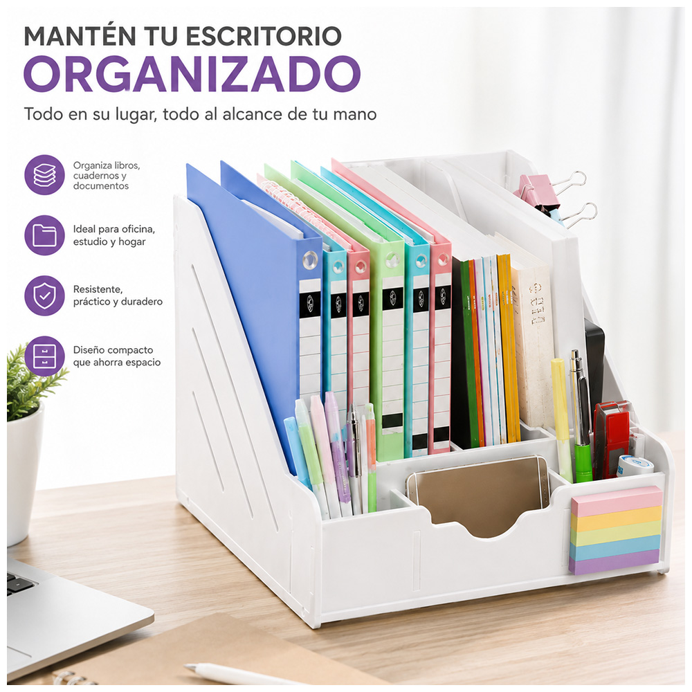 ORGANIZADOR DE ESCRITORIO CON COMPARTIMENTOS PARA OFICINA ESTUDIO Y HOGAR A42 - 2