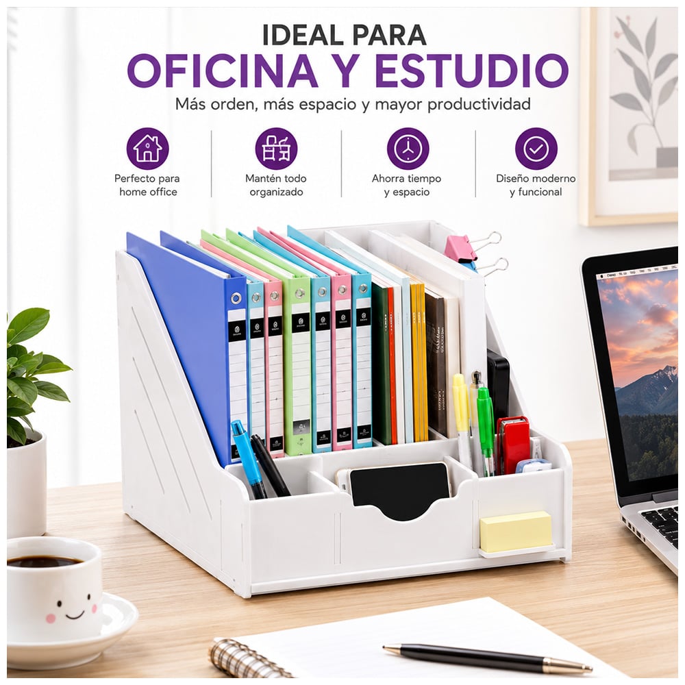 ORGANIZADOR DE ESCRITORIO CON COMPARTIMENTOS PARA OFICINA ESTUDIO Y HOGAR A42 - 4