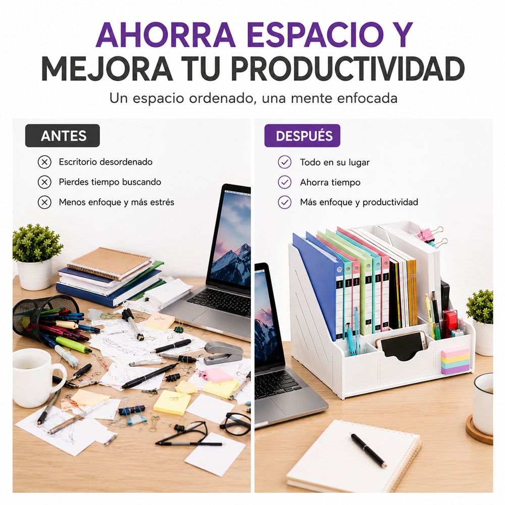 ORGANIZADOR DE ESCRITORIO CON COMPARTIMENTOS PARA OFICINA ESTUDIO Y HOGAR A42 - 5