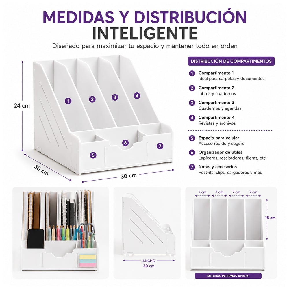ORGANIZADOR DE ESCRITORIO CON COMPARTIMENTOS PARA OFICINA ESTUDIO Y HOGAR A42 - 6