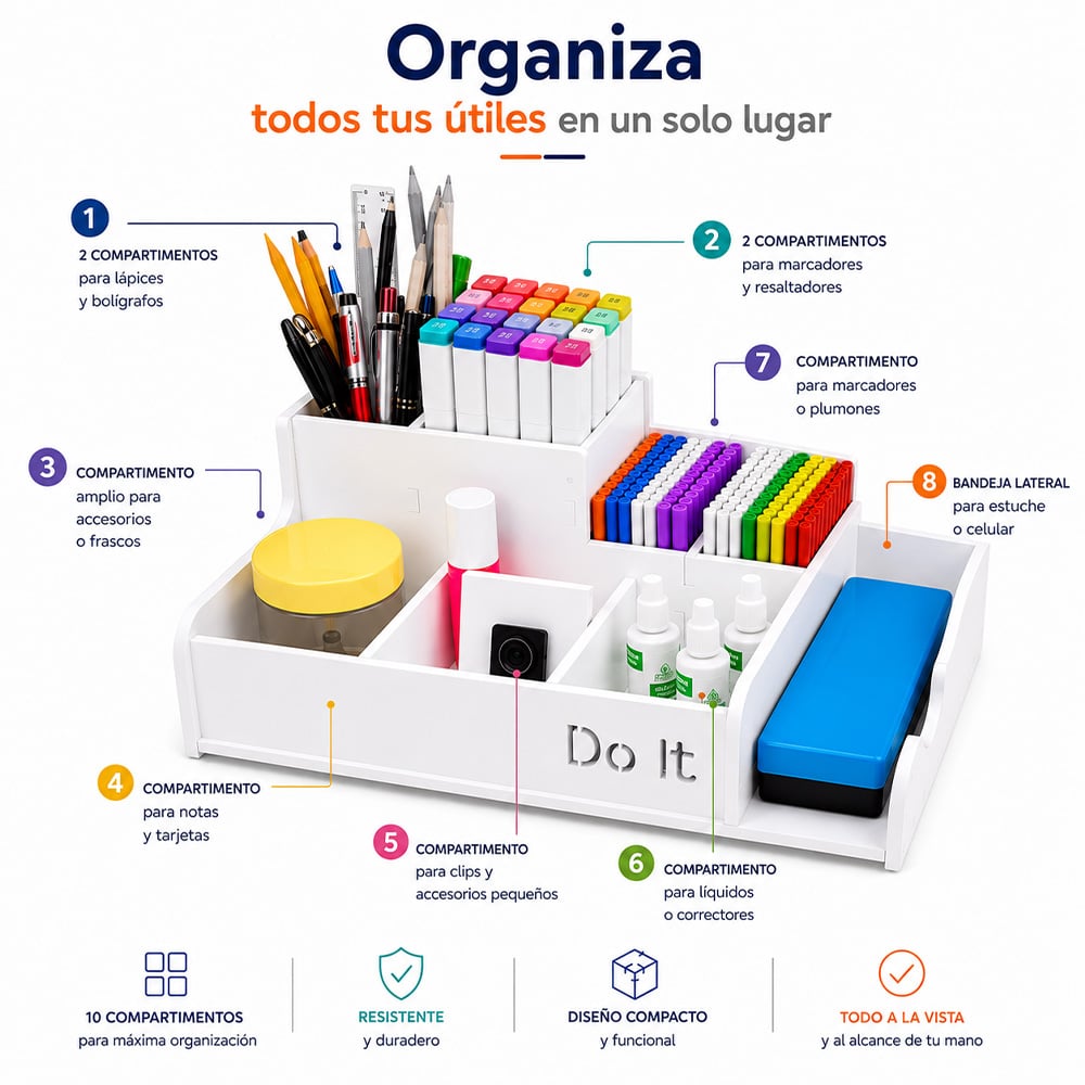 ORGANIZADOR DE ESCRITORIO MULTIFUNCIONAL CON COMPARTIMENTOS AJ1 - 2