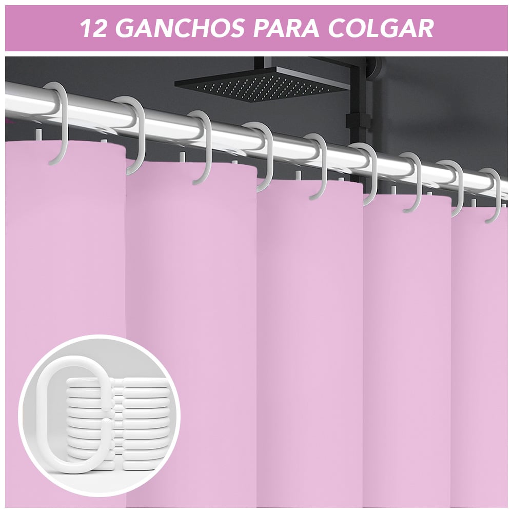 CORTINA DE BAÑO MODERNA IMPERMEABLE ACCESORIO PARA DUCHA ROSADO BB1 - 4