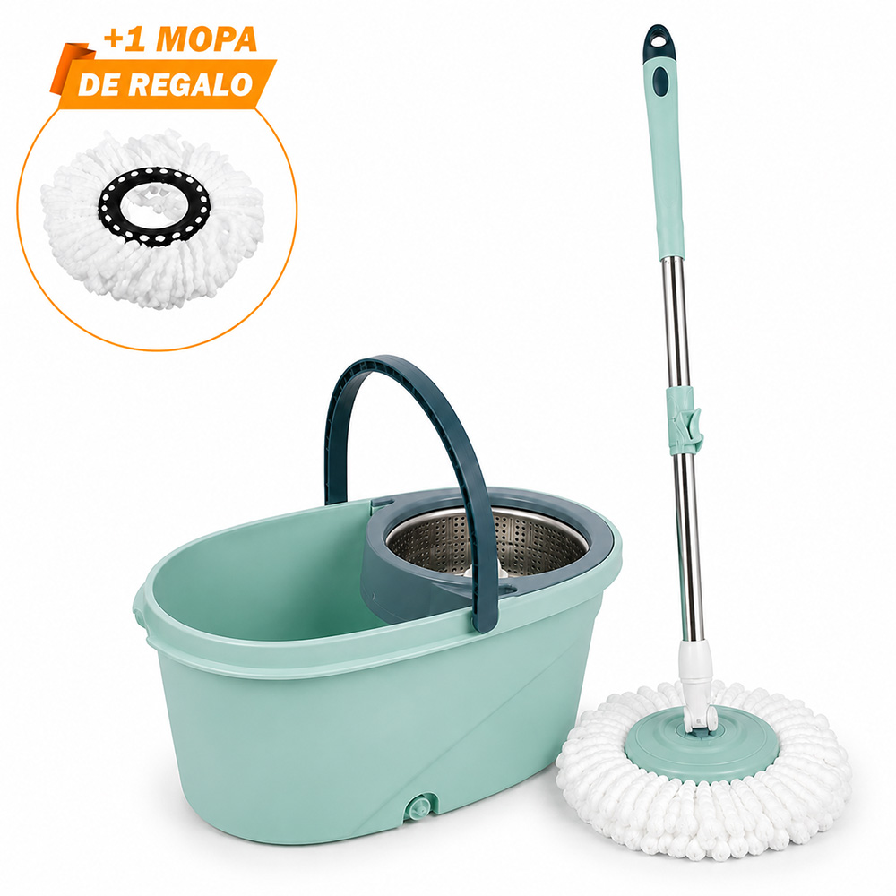 TRAPEADOR PREMIUM CON ESCURRIDOR GIRATORIO AUTOMÁTICO 2 MOPAS VERDE CLARO - 1