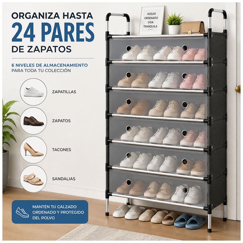ORGANIZADOR DE ZAPATOS DE 6 NIVELES CON PUERTAS ABATIBLES Z18 - 2