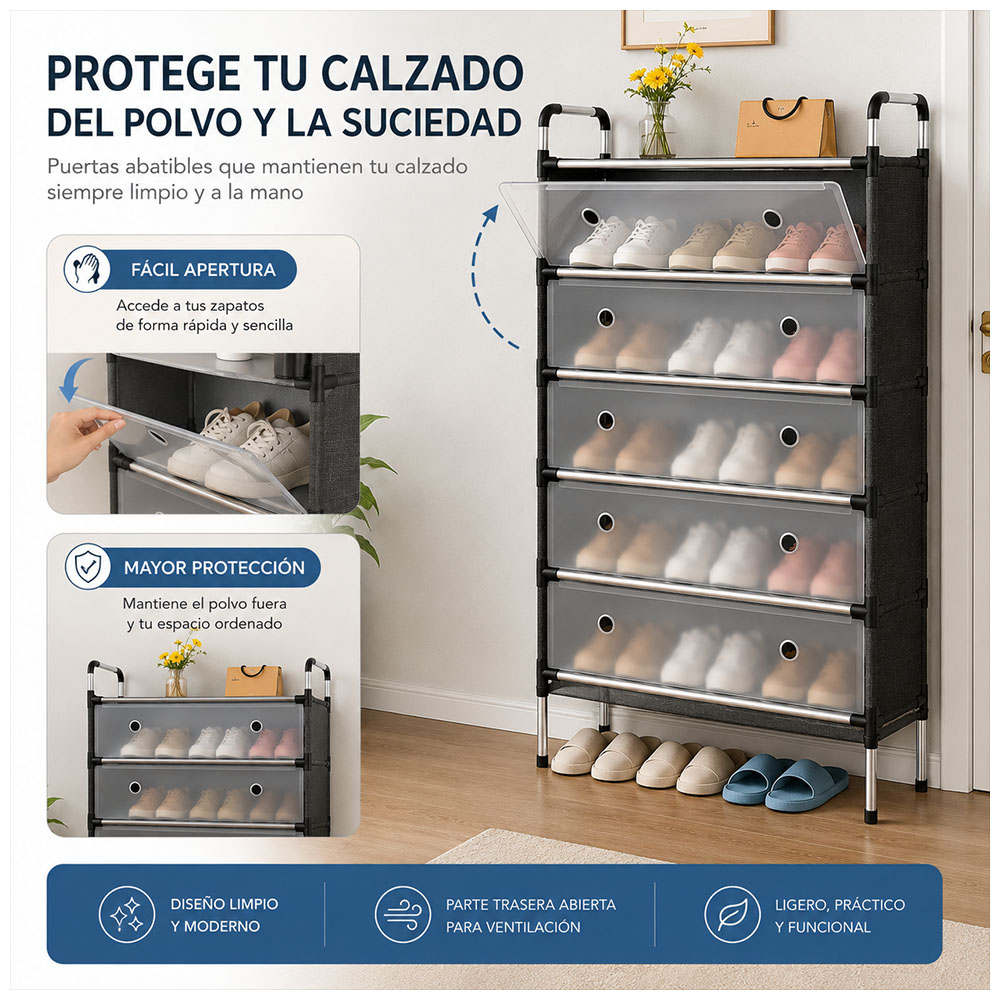 ORGANIZADOR DE ZAPATOS DE 6 NIVELES CON PUERTAS ABATIBLES Z18 - 3