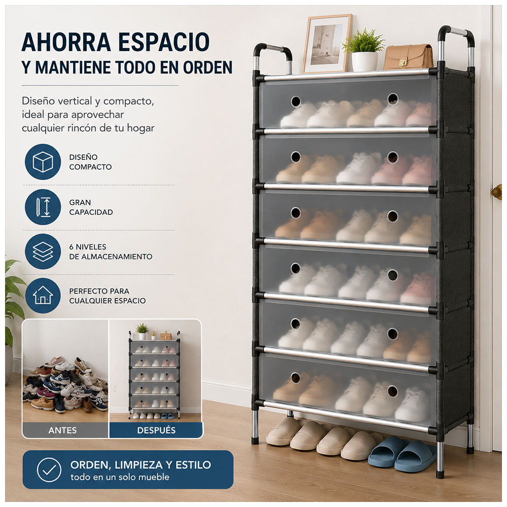 ORGANIZADOR DE ZAPATOS DE 6 NIVELES CON PUERTAS ABATIBLES Z18 - 4