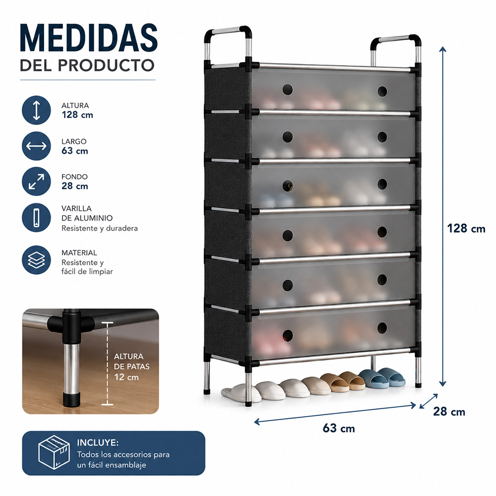 ORGANIZADOR DE ZAPATOS DE 6 NIVELES CON PUERTAS ABATIBLES Z18 - 6