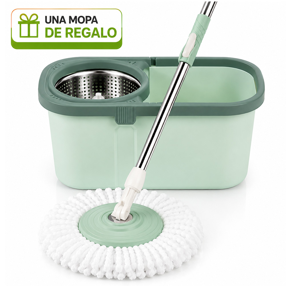 TRAPEADOR CUADRADO CON ESCURRIDOR GIRATORIO Y MOPA DE REGALO VERDE HH2 - 1