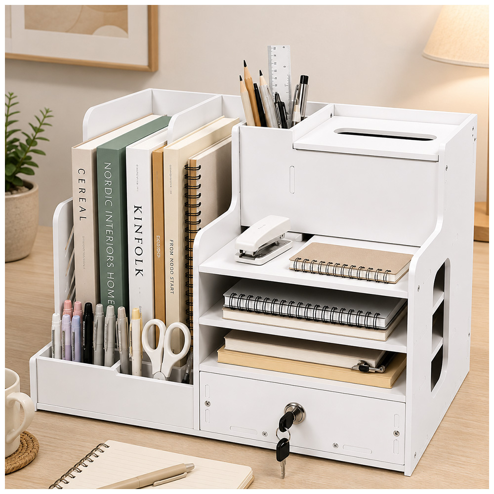 ORGANIZADOR DE ESCRITORIO MULTIFUNCIONAL CON CAJÓN CON LLAVE G87 - 1