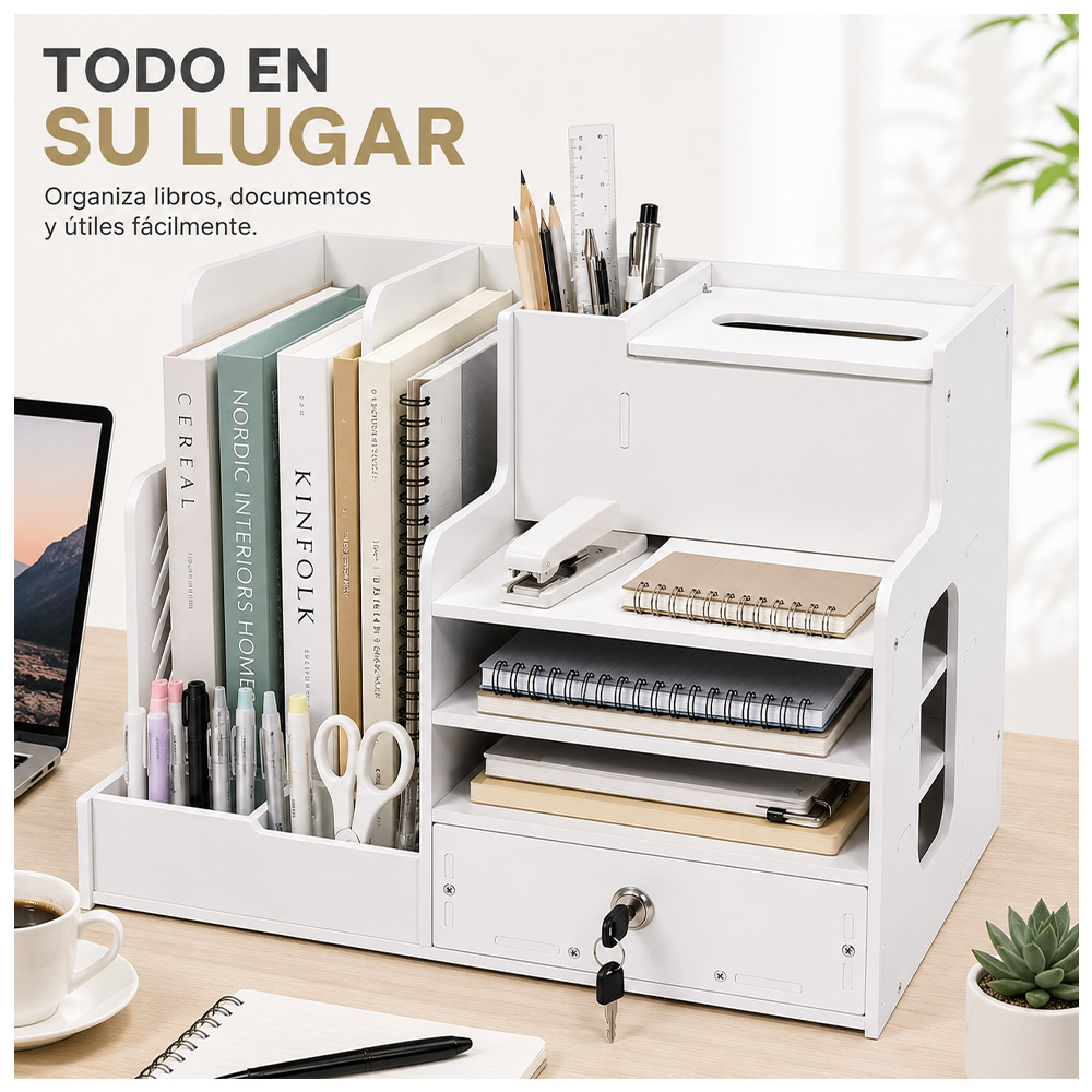 ORGANIZADOR DE ESCRITORIO MULTIFUNCIONAL CON CAJÓN CON LLAVE G87 - 2