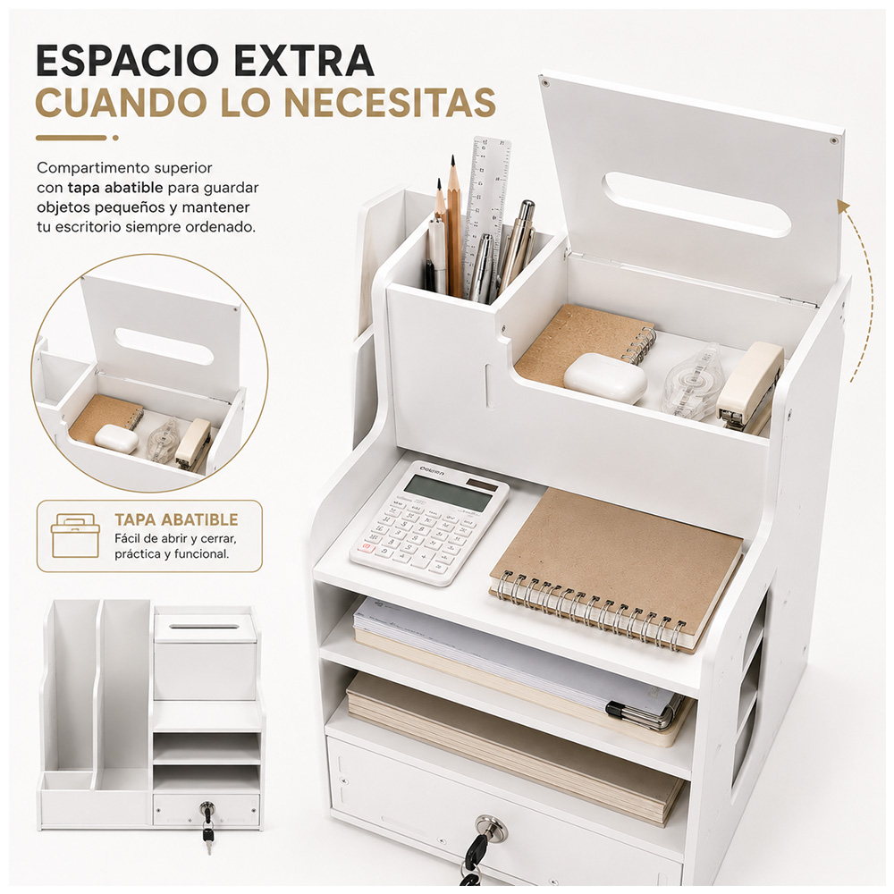 ORGANIZADOR DE ESCRITORIO MULTIFUNCIONAL CON CAJÓN CON LLAVE G87 - 5