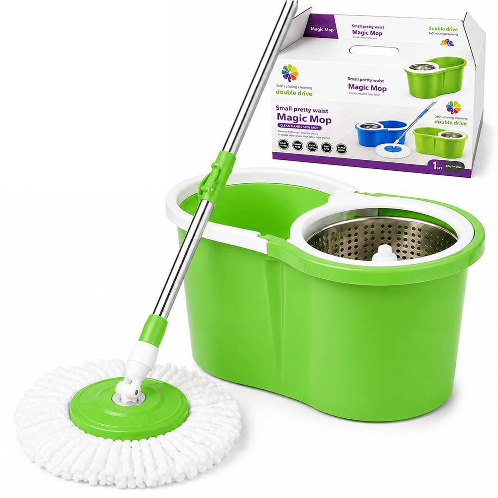 TRAPEADOR CON ESCURRIDOR GIRATORIO AUTOMÁTICO Y 1 MOPA VERDE BY1 - 1