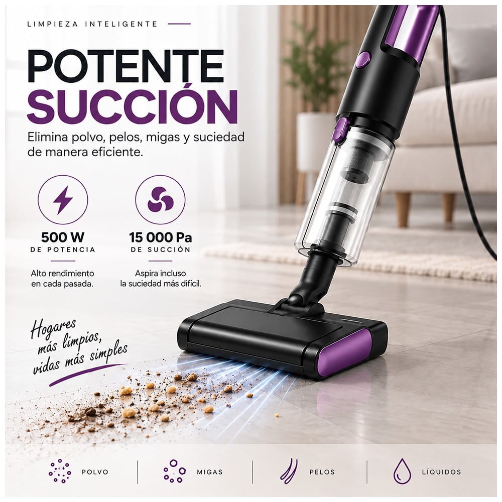 ASPIRADORA MULTIFUNCIONAL EN SECO Y HUMEDO CON CABLE Y ACCESORIOS MORADO A89 - 2