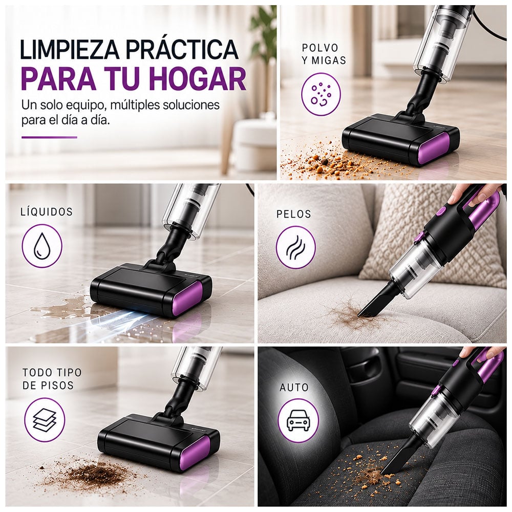 ASPIRADORA MULTIFUNCIONAL EN SECO Y HUMEDO CON CABLE Y ACCESORIOS MORADO A89 - 5