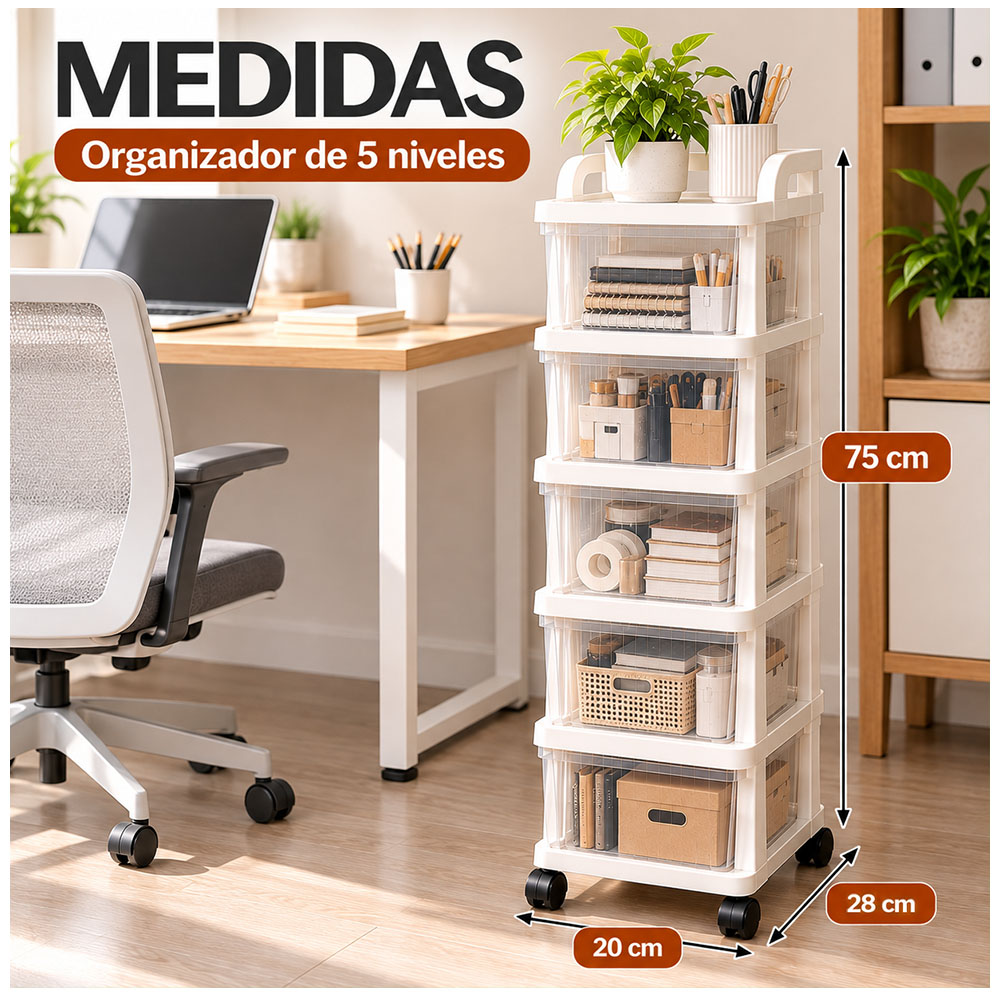 CARRITO ORGANIZADOR MULTIUSO 4 NIVELES CON CAJONES Y RUEDAS 360° PARA COCINA KH5 - 6