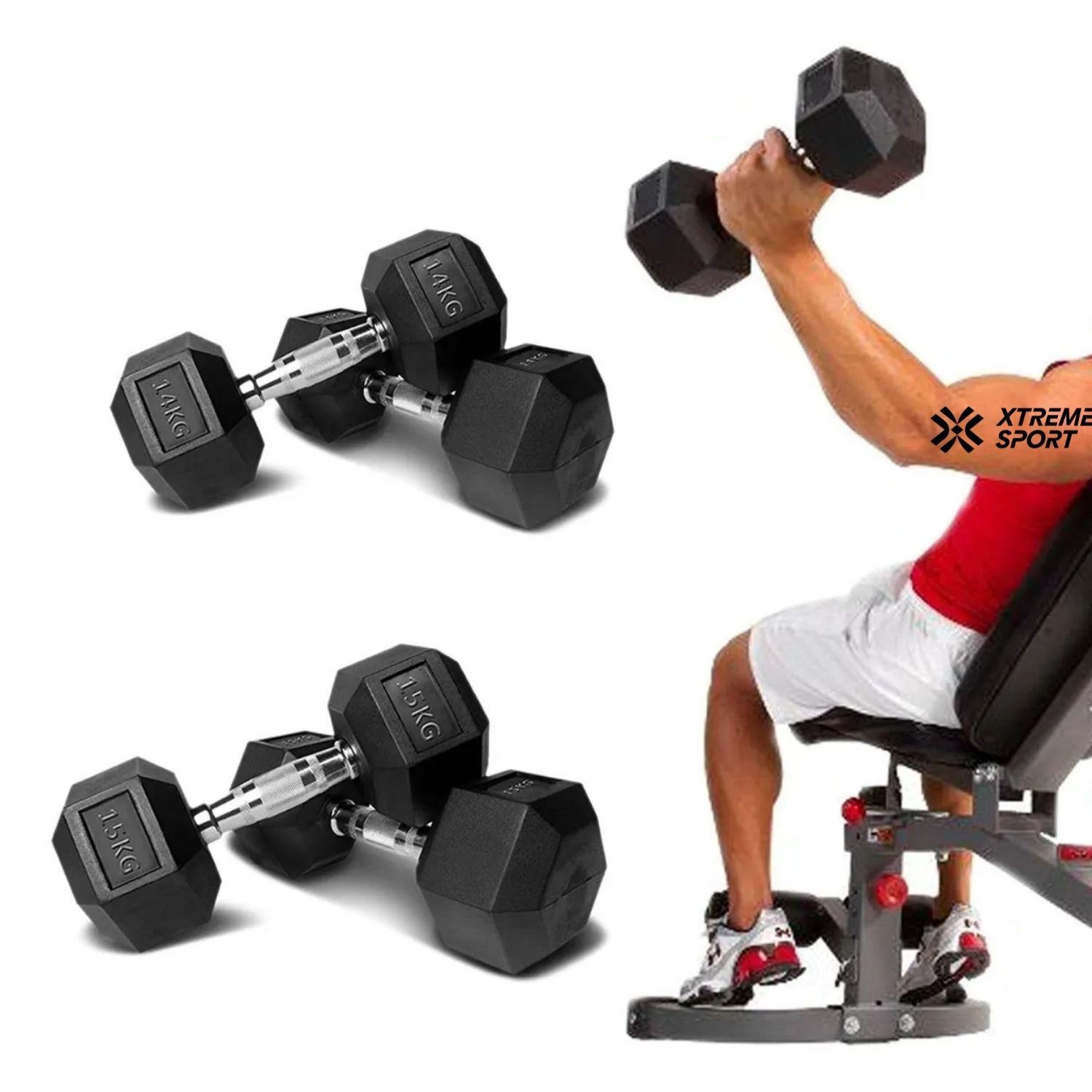 MANCUERNAS XTREME SPORT HEXAGONALES DE CAUCHO DE 12.5 KG X 2 - 5