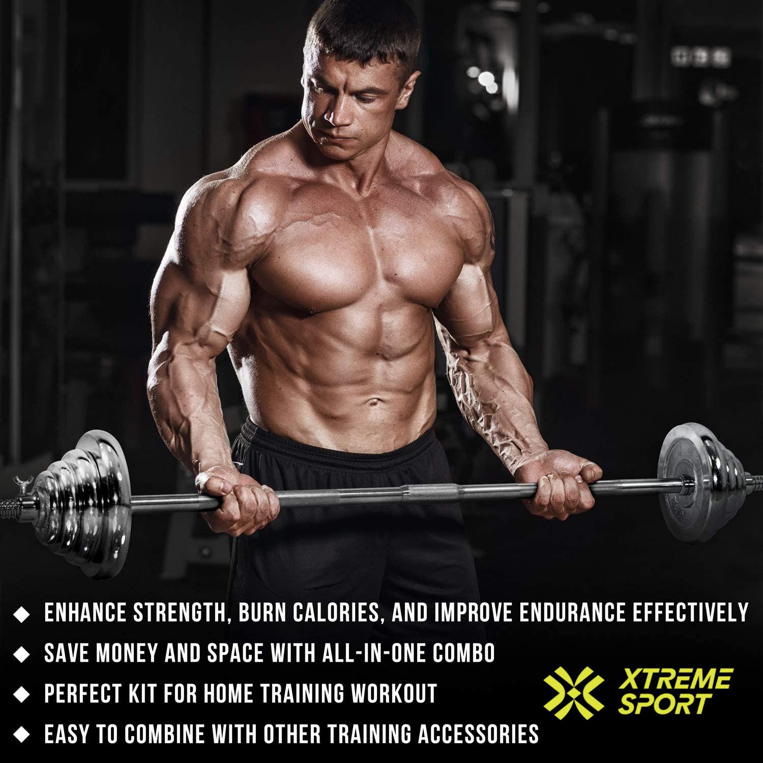 MANCUERNAS XTREME SPORT ACERO 50KG PESAS + BARRA ADAPTADORA - 7