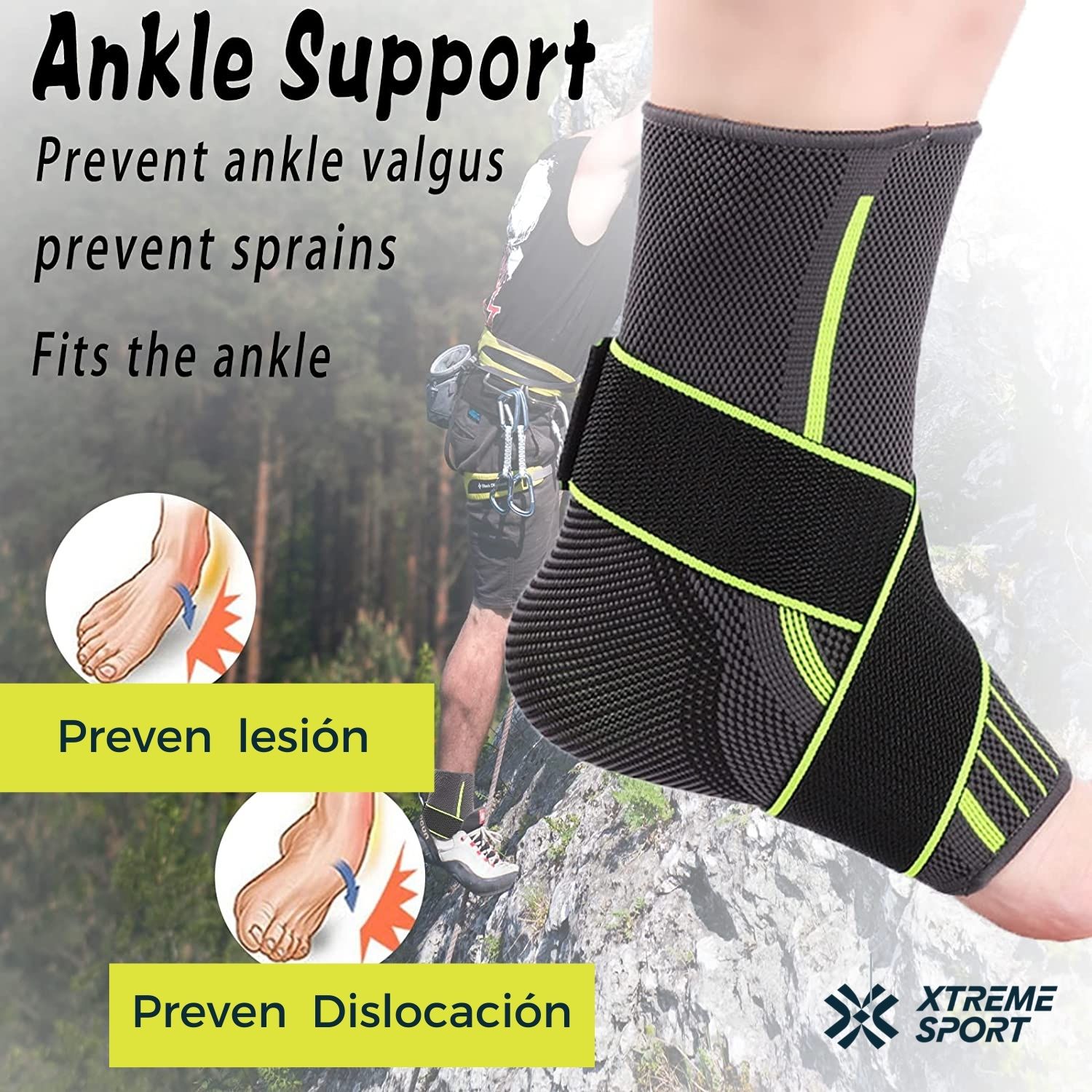 TOBILLERA XTREME SPORT SPANDEX GRIS SOPORTE COMPRESION CON BANDAS - 5