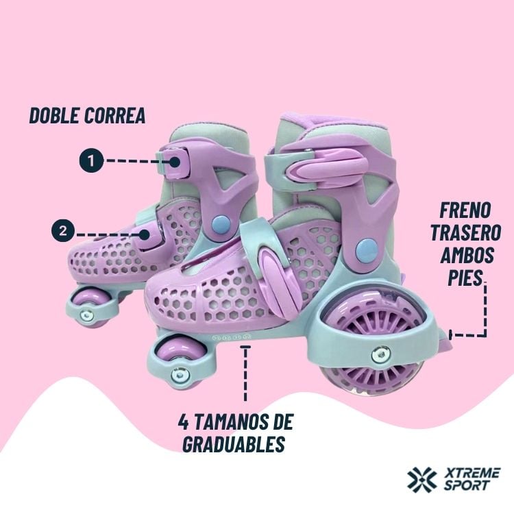 PATINES NIÑA KIDS GRADUABLES + KIT DE PROTECCION  28 AL29 - 2