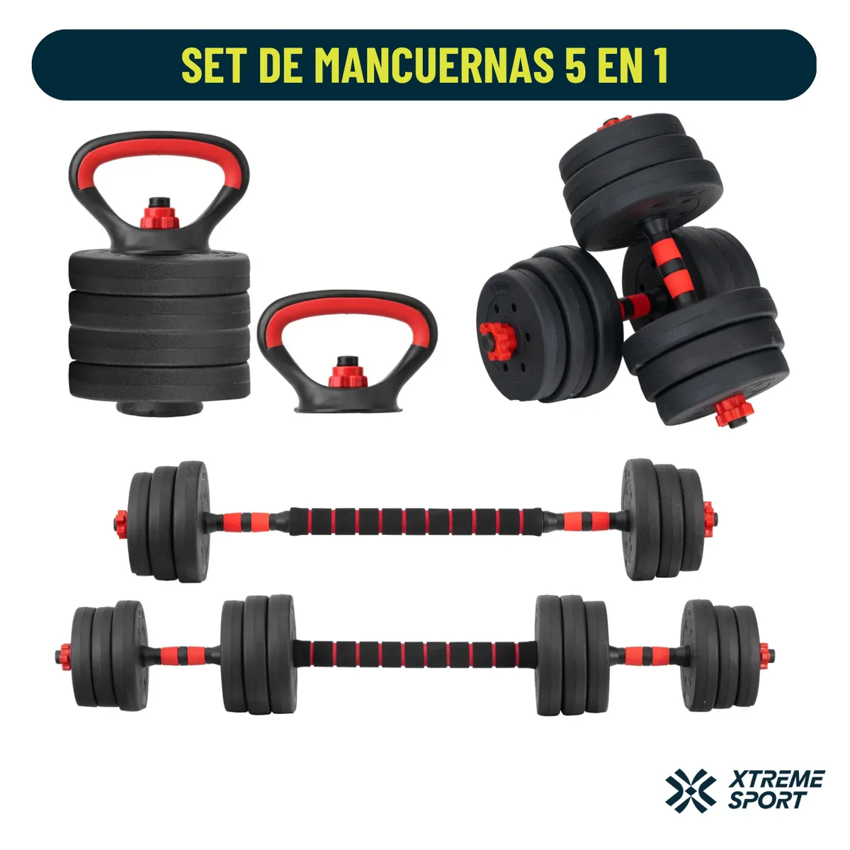 MANCUERNAS SET DE 20KG PESAS CONVERTIBLES 5 EN 1 | Negro - 3