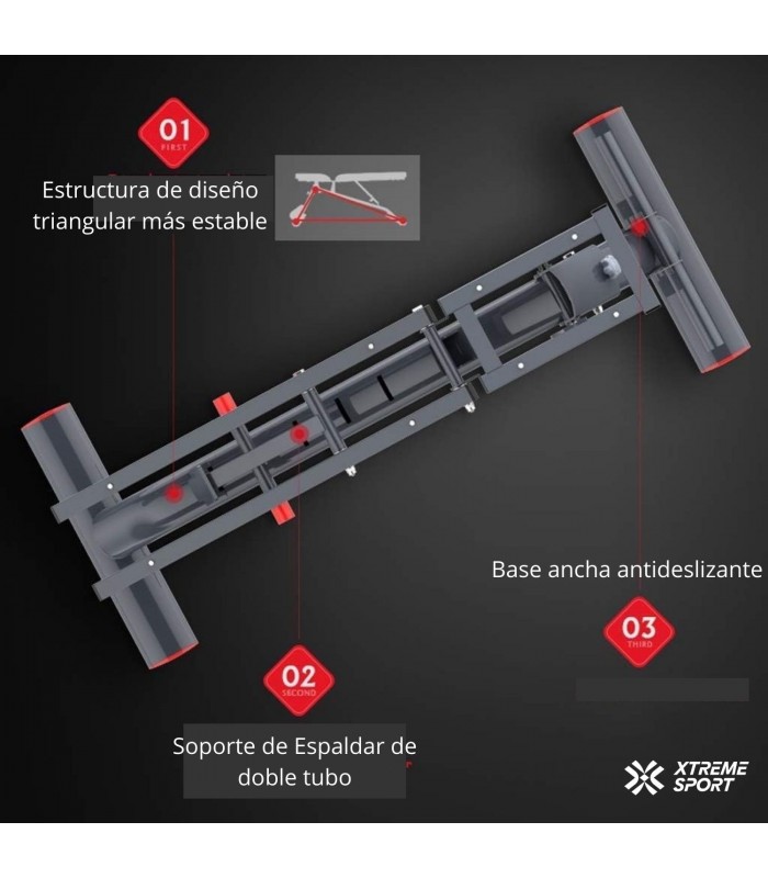 BANCO PESAS XTREME SPORT LIBRE AJUSTABLE INCLINACIÓN PLANA NEGRO - 5