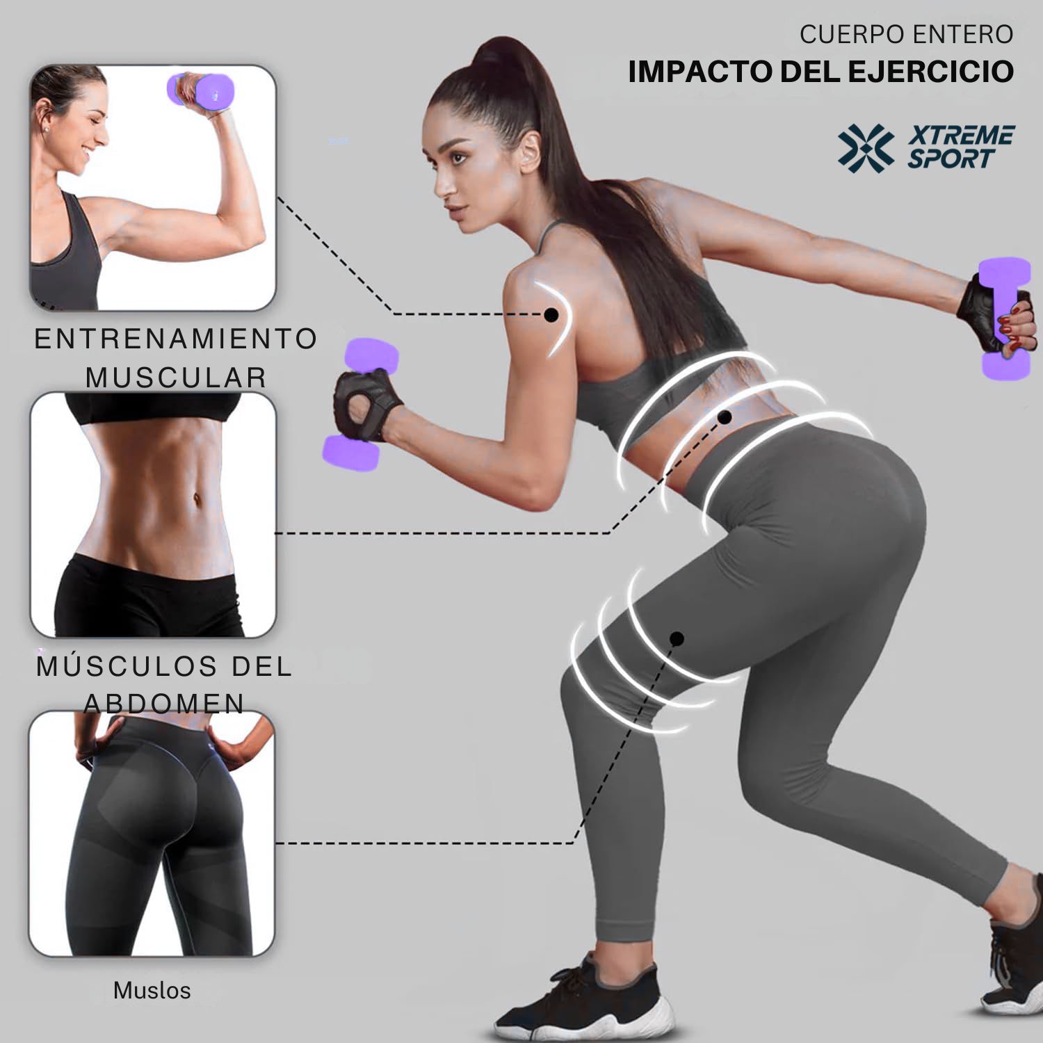 MANCUERNAS XTREME SPORT PESAS DE 2KG FITNESS MORADO X2 - 7