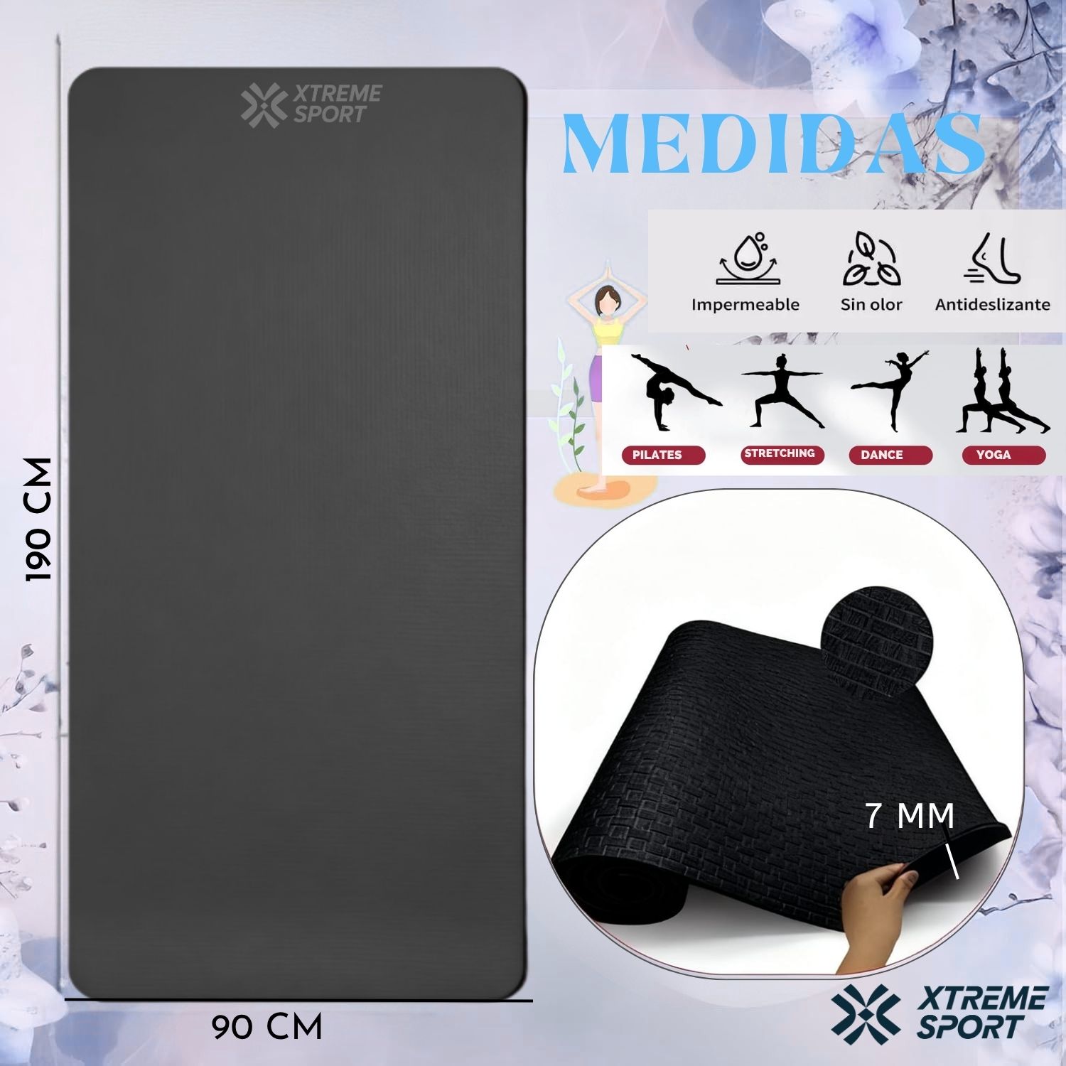 MAT PISO DE YOGA ANTIDESLIZANTE EVA 90 CM ANCHO IMPERMEABLE PARA YOGA Y PILATES - 2