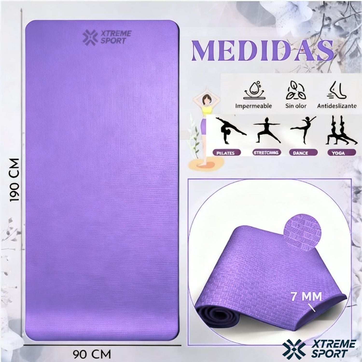 MAT PISO DE YOGA ANTIDESLIZANTE EVA 90 CM ANCHO IMPERMEABLE PARA YOGA Y PILATES - 2