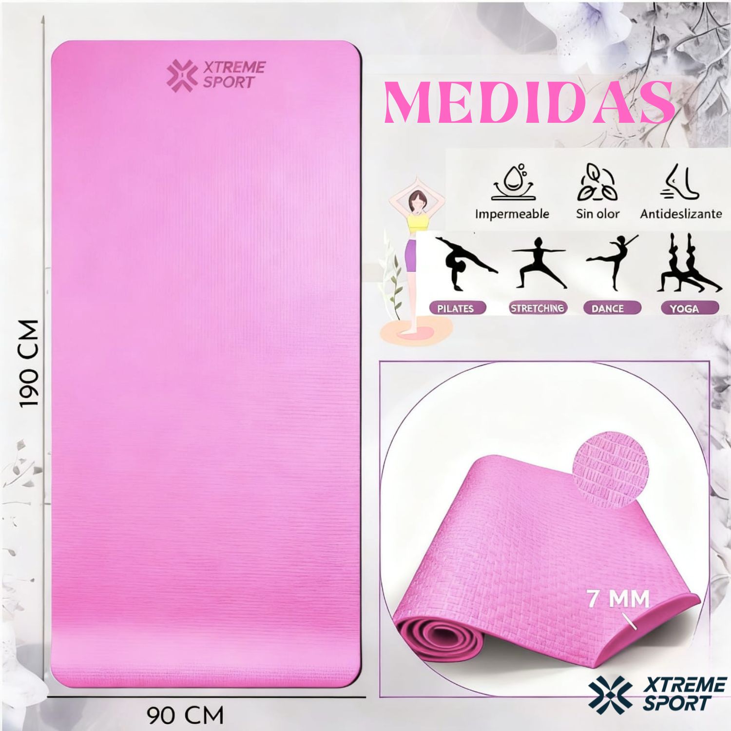 MAT PISO DE YOGA ANTIDESLIZANTE EVA 90 CM ANCHO IMPERMEABLE PARA YOGA Y PILATES - 2