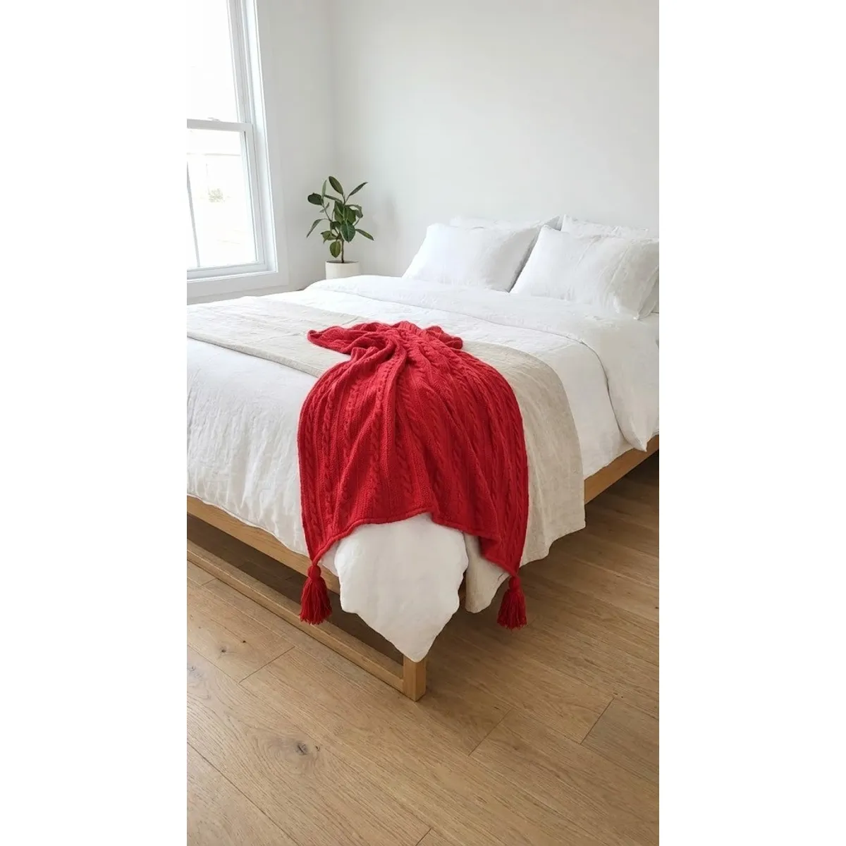 Manta Deco Roja Relieve Trenzas + Borlas 140x90 cm Zalmohadas - 2